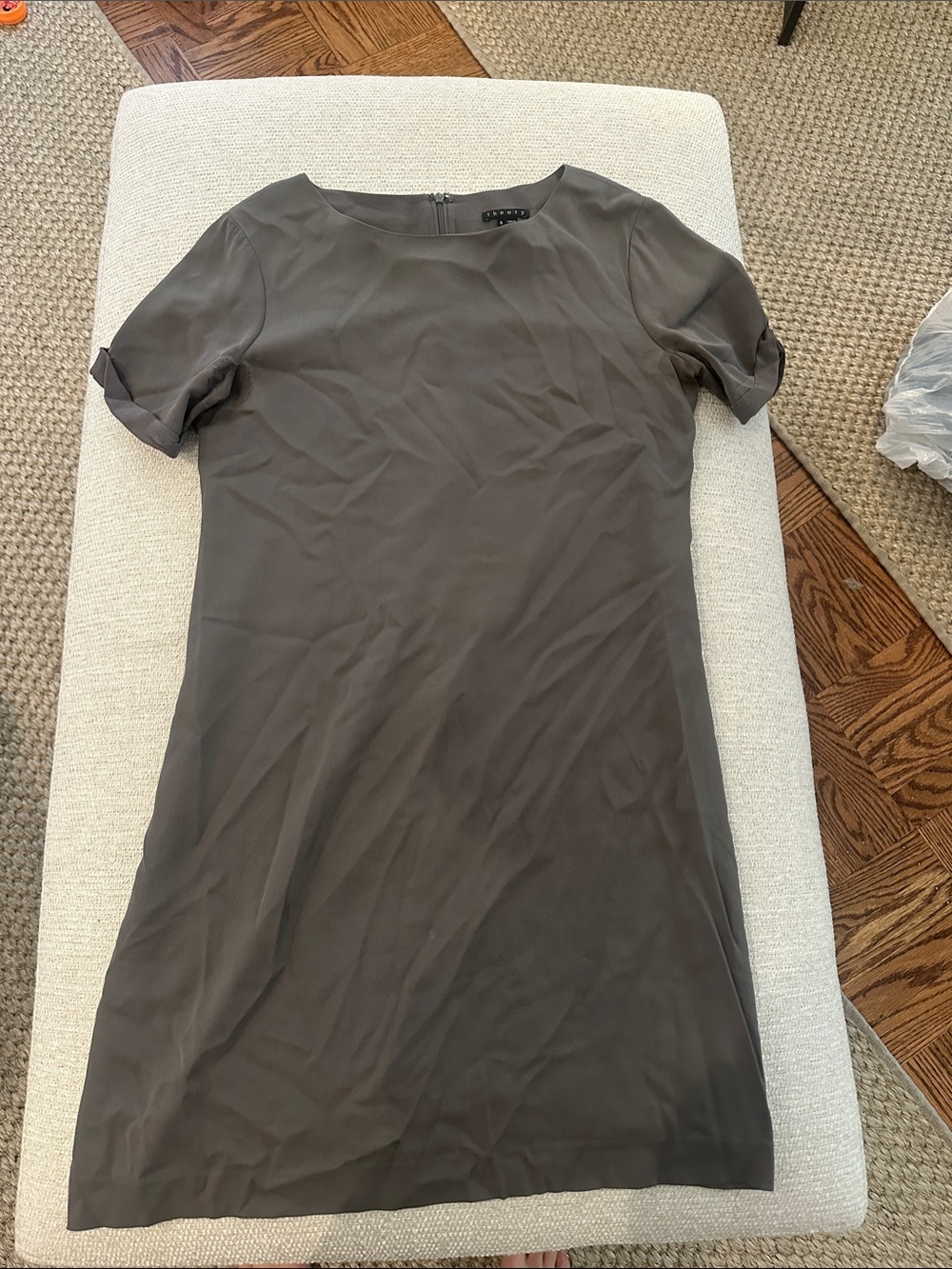 Theory Grey Short-Sleeve Midi Shift Dress